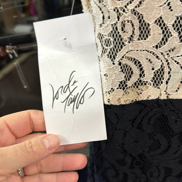 TAYLOR black and ivory lace, short sleeve fitted dress size 6 - Picture 5 of 8
